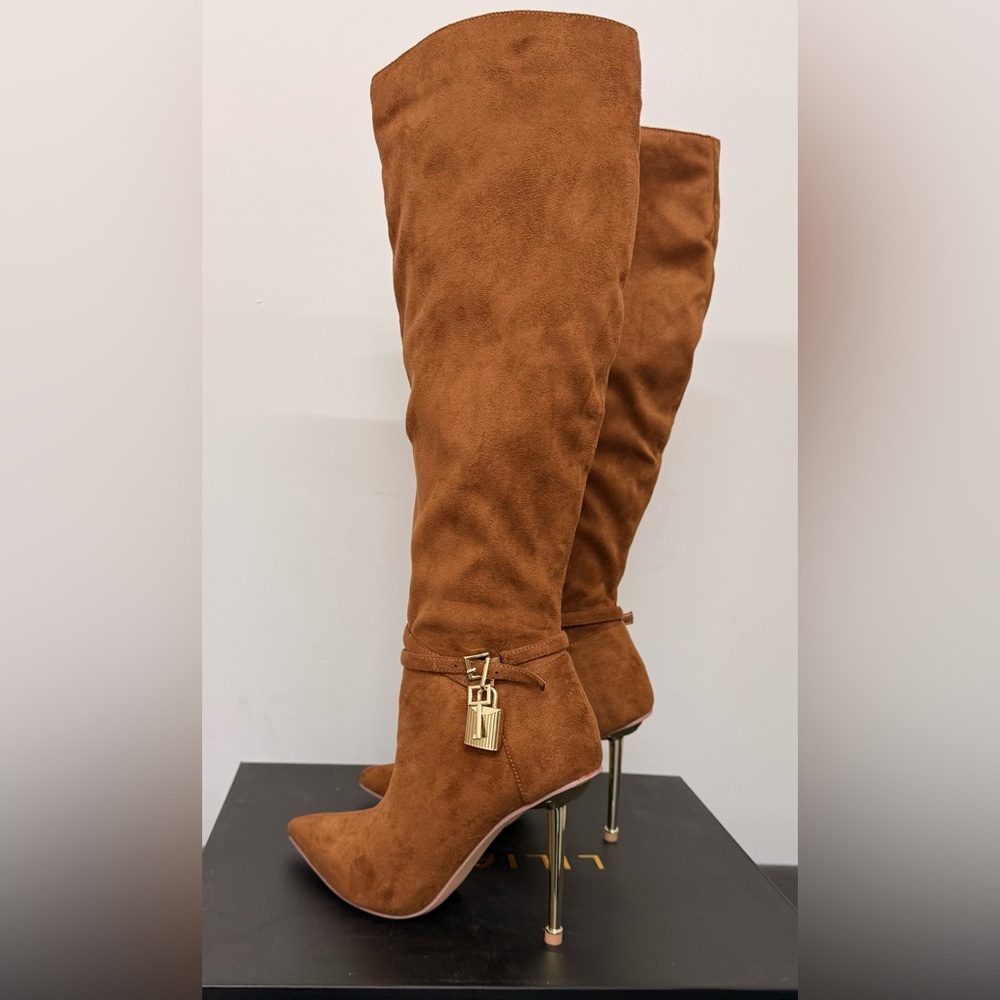 NWT Liliana Tan Suede Heeled Boots - Picture 7 of 12